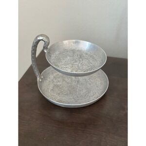 Everlast Forged Aluminum Two Tier Serving Tray Hammered Floral Handle